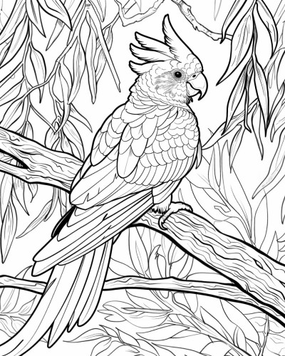 cockatoo in a eucalyptus tree coloring page