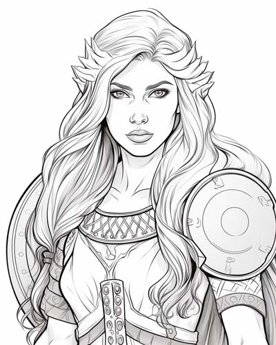 viking shield maiden coloring page