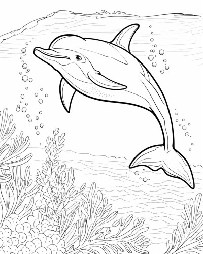 coloring page of a dolphin in the ocean