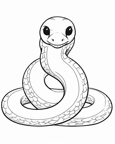 coloring page of an alert snake in the midst of swallowing a mouse