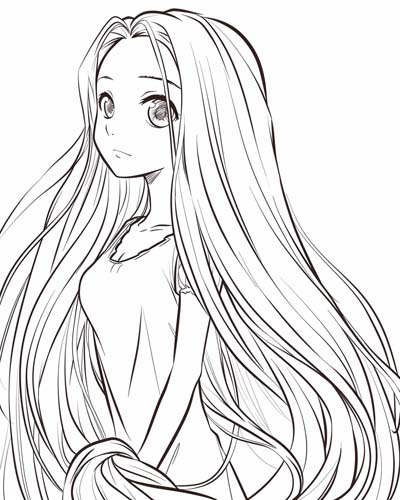 coloring page of rapunzel anime style
