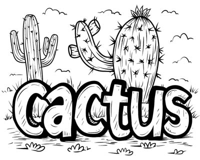 cactus coloring page with word art