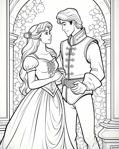 Rapunzel and her prince coloring page