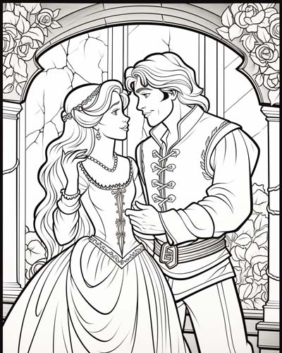 Rapunzel and her prince coloring page